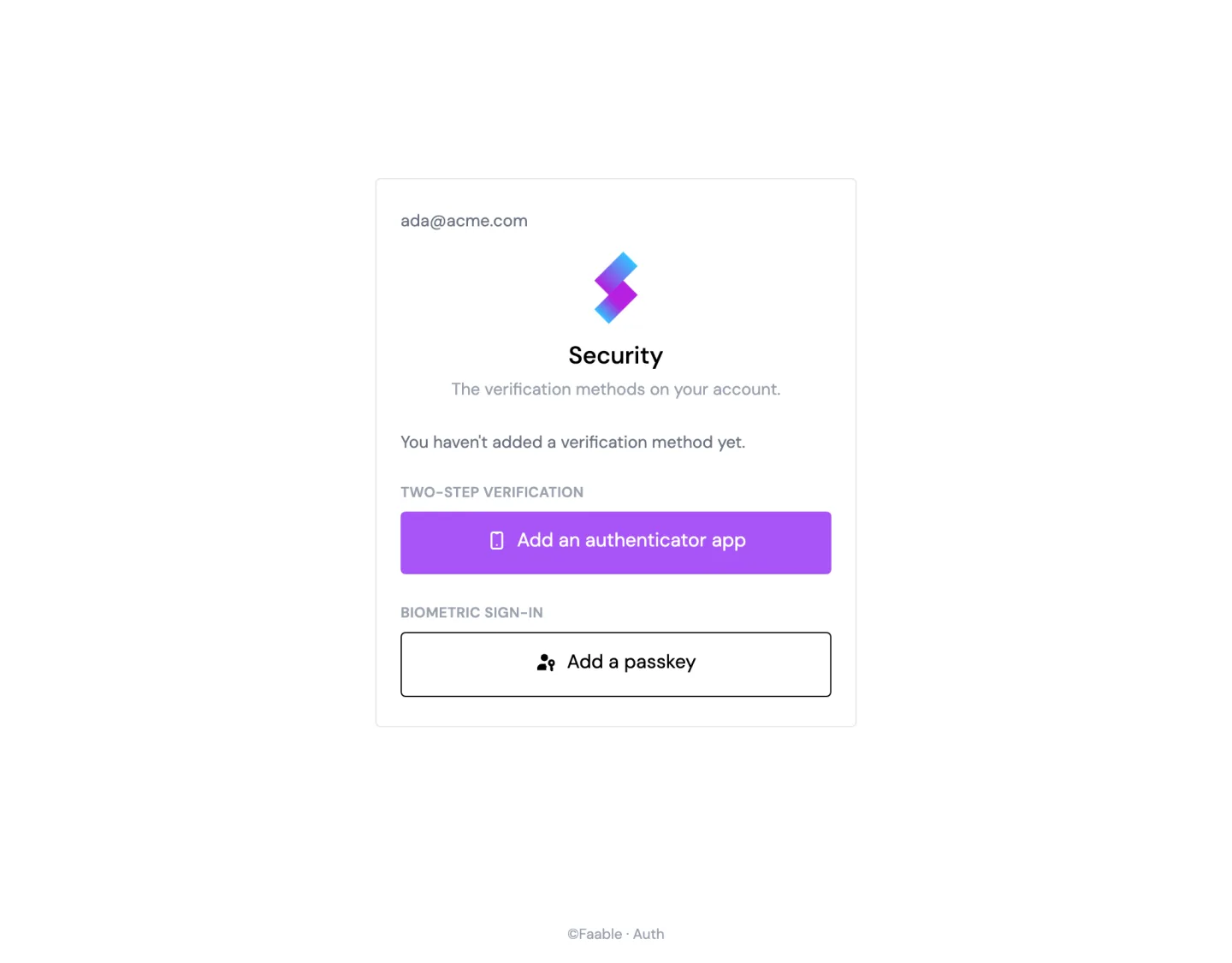 The security methods screen (desktop)