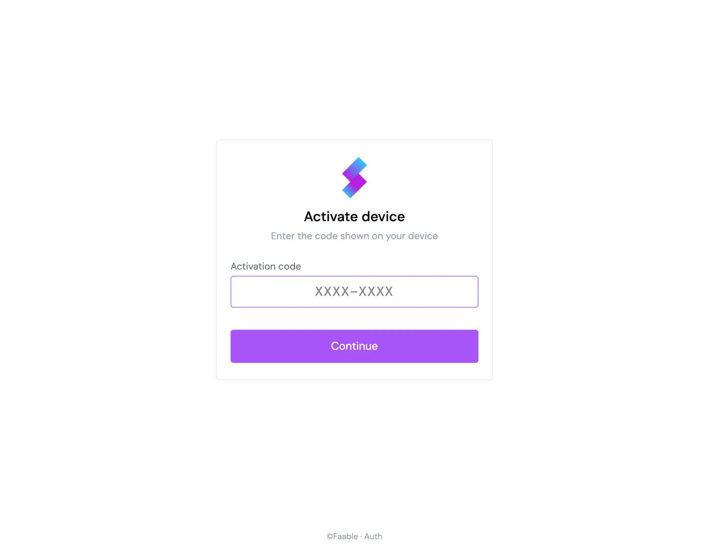 The device activation screen (desktop)