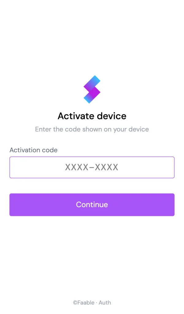 The device activation screen (mobile)