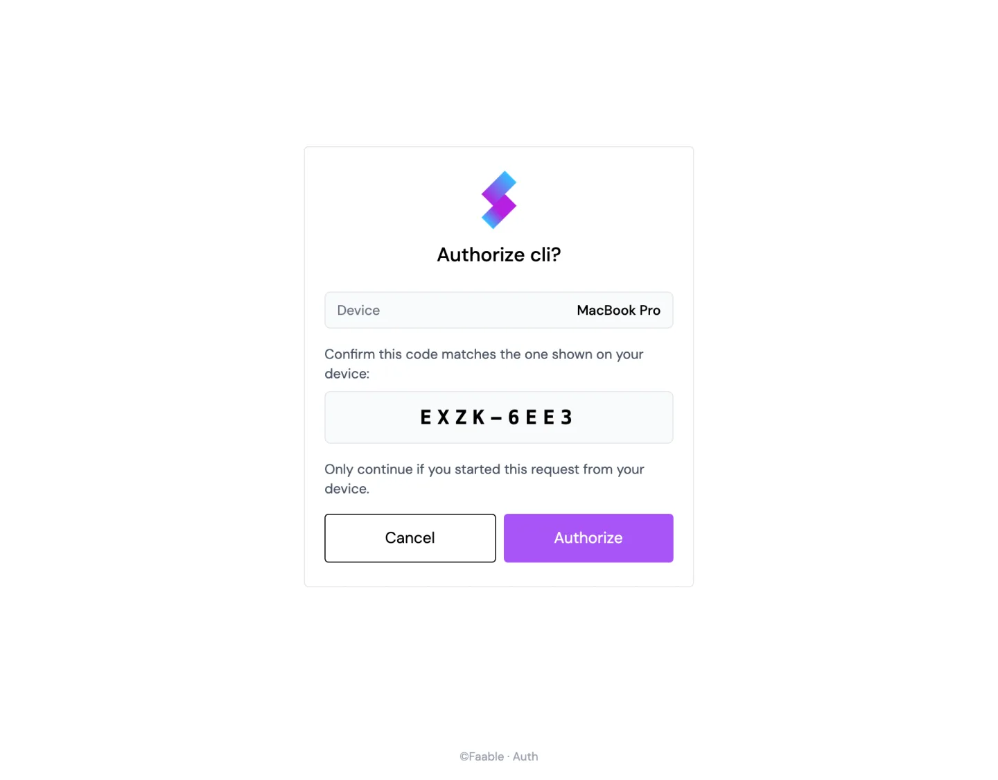 The device confirmation screen (desktop)