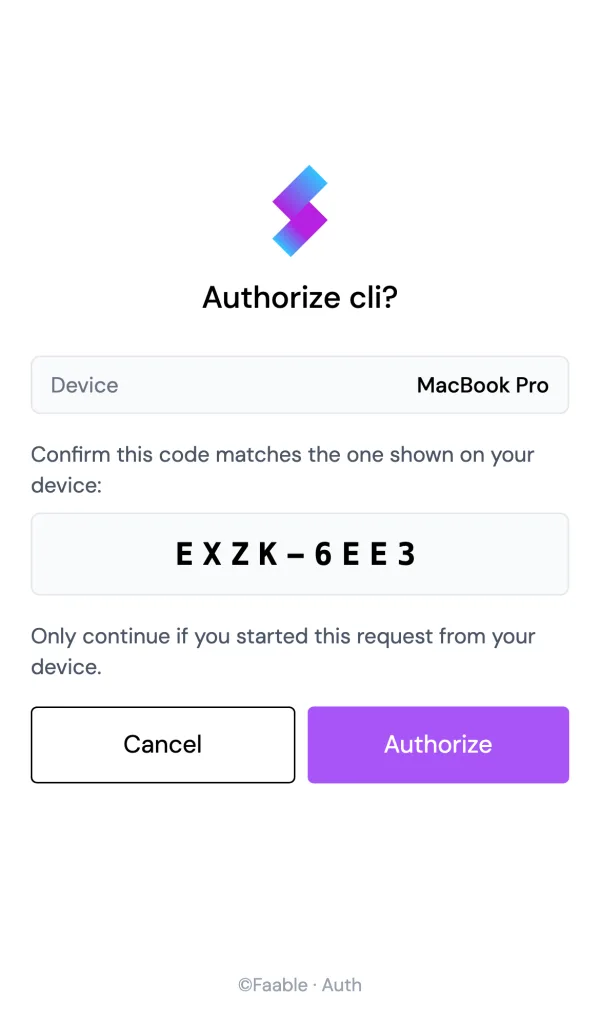 The device confirmation screen (mobile)