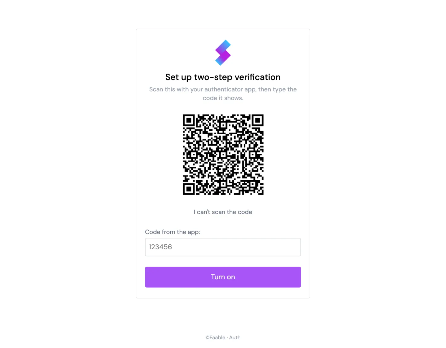 The screen to set up an authenticator app (desktop)