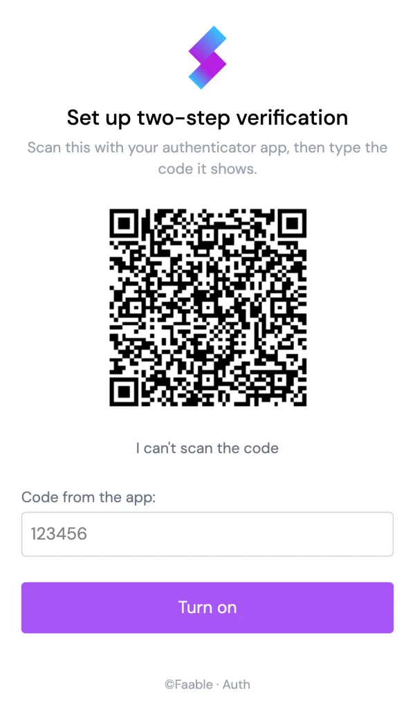 The screen to set up an authenticator app (mobile)