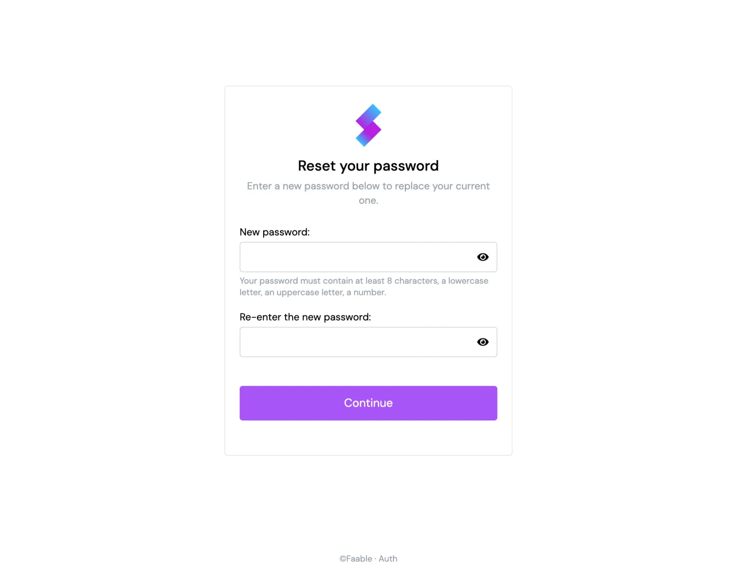 The reset-password screen (desktop)