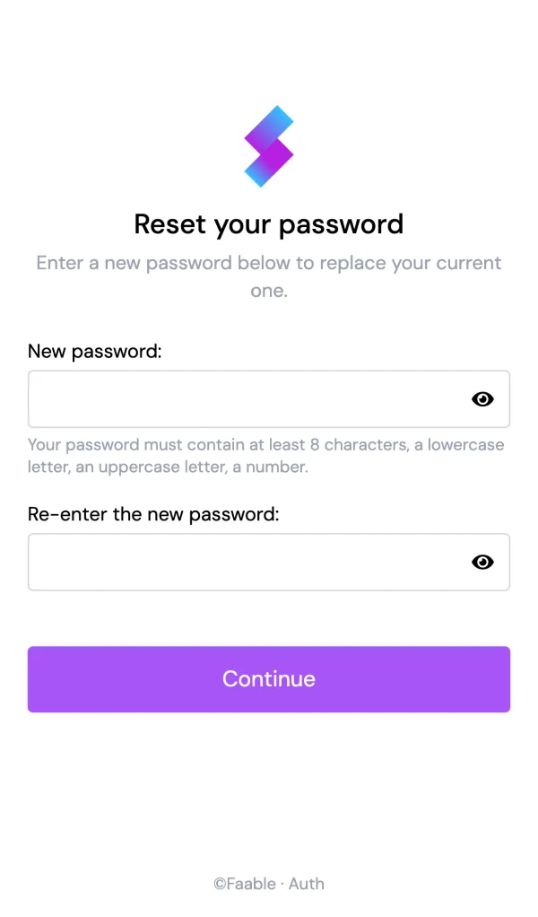 The reset-password screen (mobile)