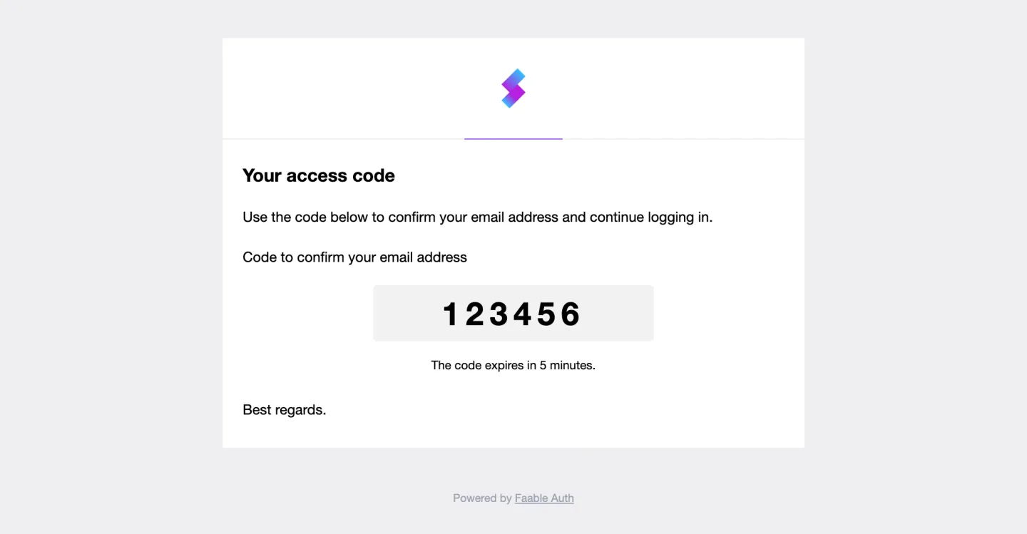 The email with the access code (desktop)