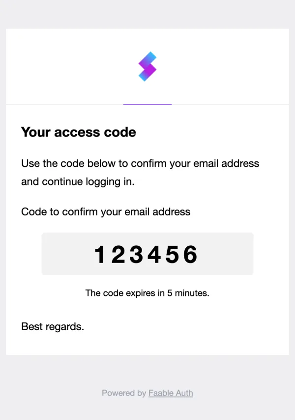The email with the access code (mobile)